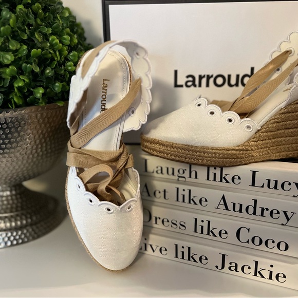 LARROUDE ESPADRILLE SLING BACK WEDGE Women's White and Tan - Picture 5 of 5